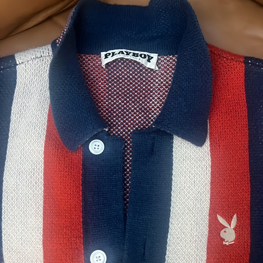 PLAYBOY x PACSUN Men's Cardigan L
Blue/Red/White Striped Button Down